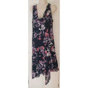 NEW CONNECTED APPAREL FLORAL CHIFFON HANDKERCHIEF HEM MIDI DRESS SZ 16
